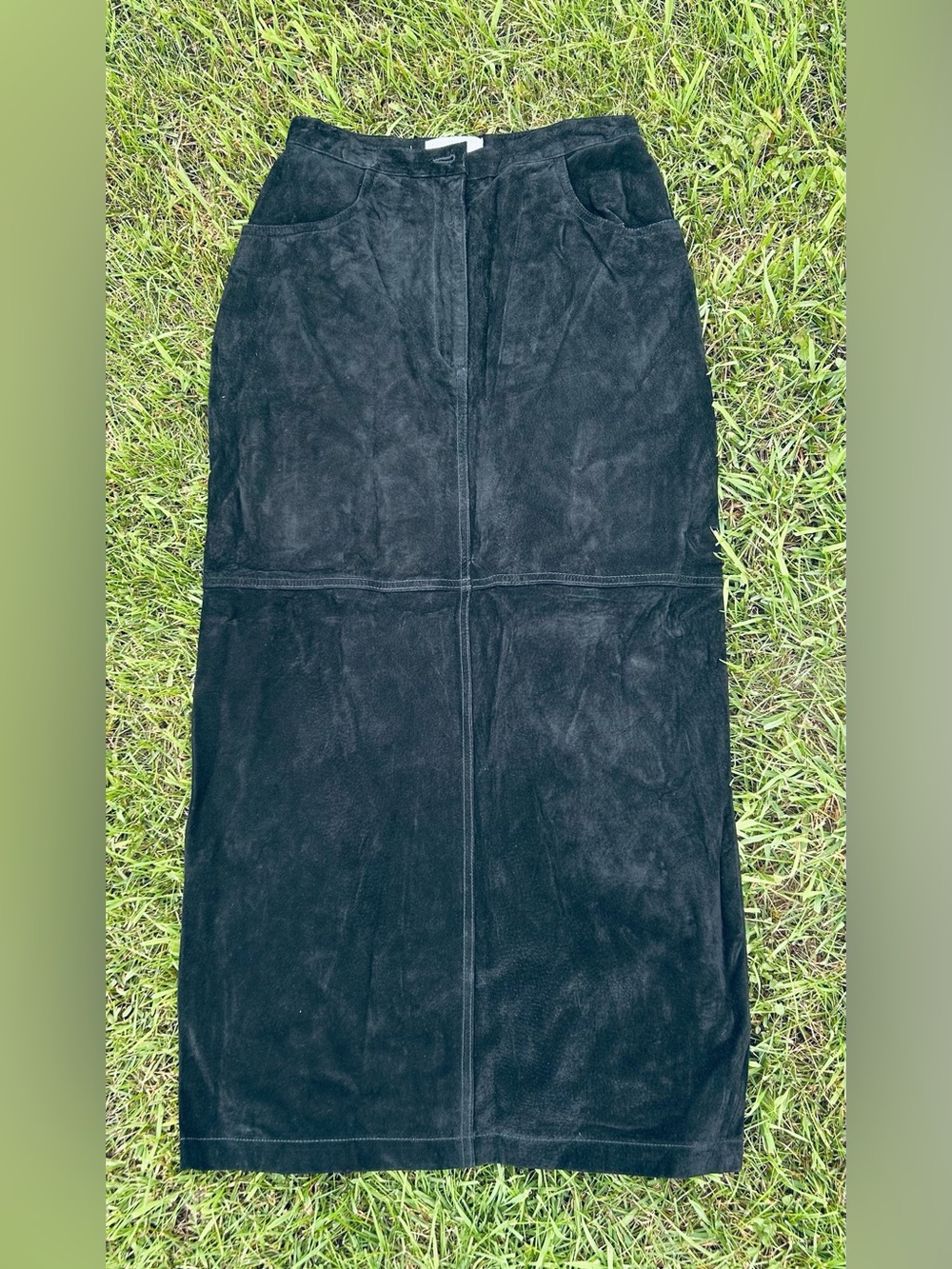 Vintage Lord & Taylor Black Suede Maxi Skirt 27โ Waist High Rise Pockets